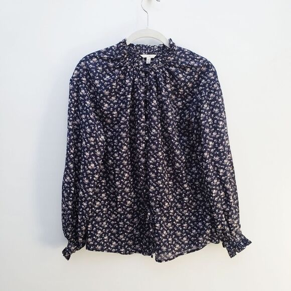 Joie Blouse Women's XXS Blue Senyana Navy Ditzy Cottagecore Floral Popover Top - Picture 11 of 16